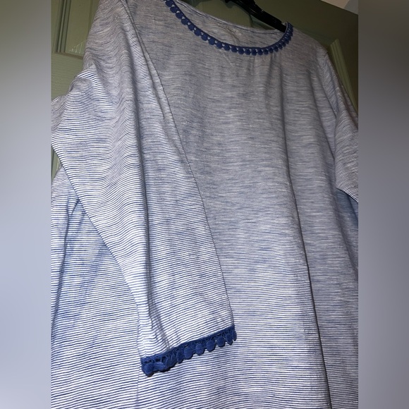 Talbots Women's Blue Striped Embellished 3/4 Sleeve Cotton Knit Top Size… - Picture 2 of 4